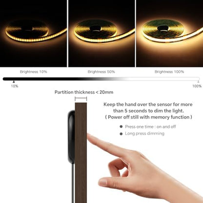 AIMENGTE 12V COB LED Cabinet Lights Black Strip, 6 x 3.3ft Touch Dimmable 3000K Warm White Lighting for Parallel Wood Slat Wall Panels, Display Cabinets, Wardrobes, Showcases, Shelves