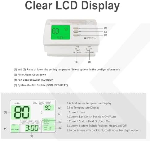 Non-Programmable Thermostat 1H/1C, Household Thermostatfor Heat Pump and Conventional Single Stage System, Digital, Easy DIY Installation