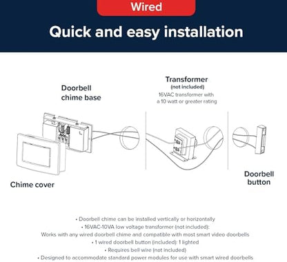 Heath Zenith Wired Mechanical Doorbell Chime Kit, 2-Melody Ding-Dong or Ding, Lighted Push Button, Black Plastic, Hardwired, 85dB, 18000204