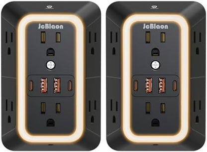 2 Pack Outlet Extender Power Strip, Multi Plug Outlet Surge Protector, 6 AC Surge Protector Outlets with 4 USB Ports (2 USB C) and Night Light, 1050J 3-Sided Wall Outlet for Home Travel Office -ETL