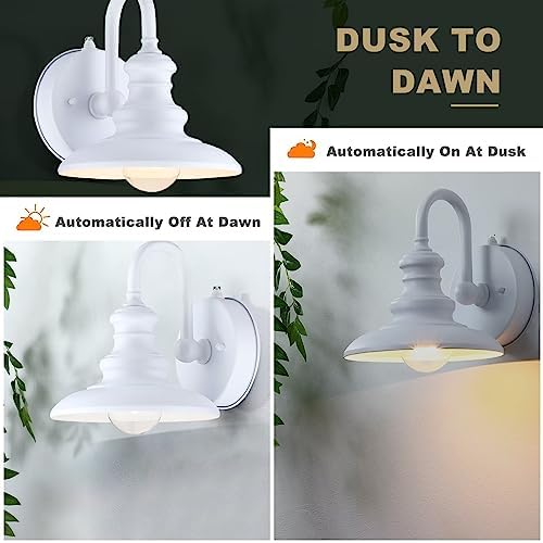 LONEDRUID Dusk to Dawn Sensor Outdoor Gooseneck Barn Light Fixture White
