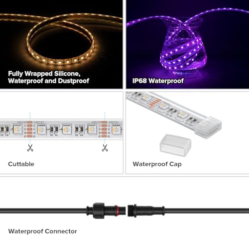 BTF-LIGHTING RGBW LED Strip IP68 Waterproof Warm White DC12V 16.4FT 300LED