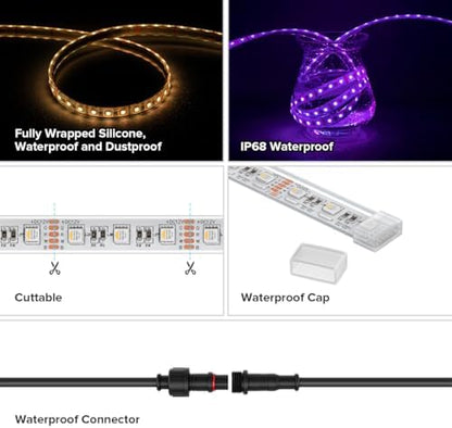 BTF-LIGHTING RGBW LED Strip IP68 Waterproof Warm White DC12V 16.4FT 300LED