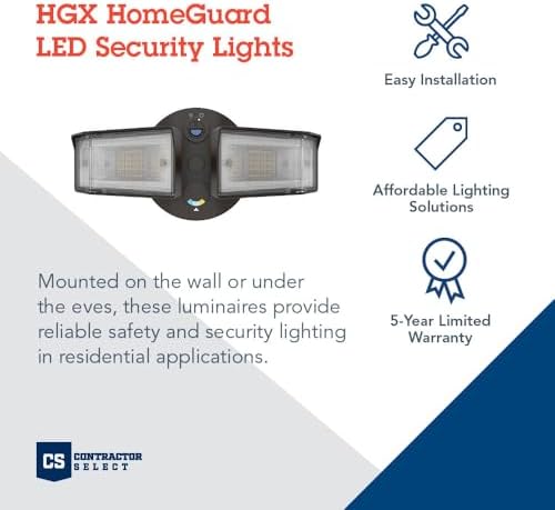 Lithonia Lighting HomeGuard 2-Light LED Outdoor Flood Lights, Outdoor LED Lights, Dusk to Dawn Sensor, Adjustable Lumens, Selectable Color, Square Heads, Dark Bronze (HGX LED 2SH ALO SWW2 120 PE DDB)