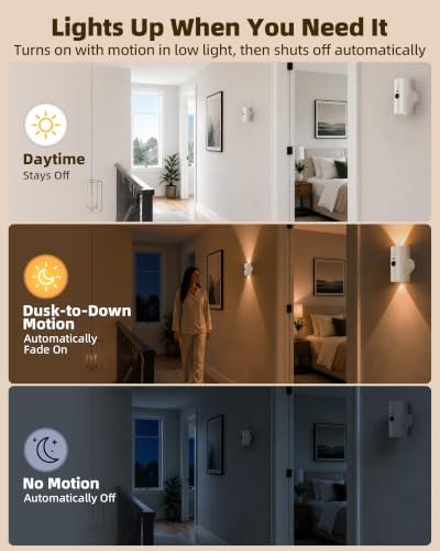 EZVALO Motion Sensor Wall Sconces, Battery Operated Wall Lights with 4000mAh Rechargeable Battery, 3 CCT & 12 RGB Color, Wireless Remote LED Lights for Hallway, Stairway (White, 4 Pack)