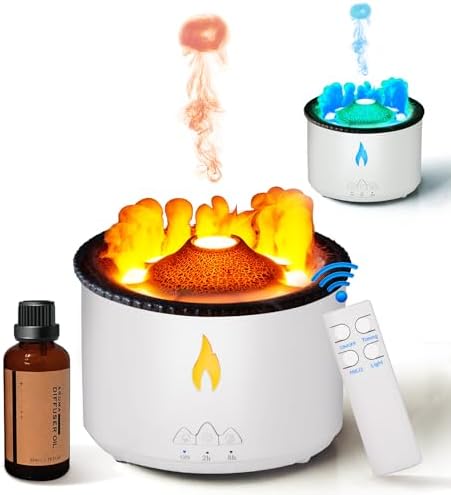 BOHOFAM Essential Oil Diffuser 360ML,Volcano Diffuser/Humidifier, Flame and Volcano 2 Mist Mosdes, Included 50ML Hotel Collection Essential Oil for Home, Bedroom,Large Room