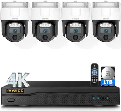 4K HD-Analog Wired Outdoor Security Camera System 4Pcs PT Cameras 1TB HDD