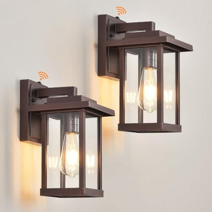 2 Pack Dusk to Dawn Brown Exterior Light Fixture Outdoor Wall Light