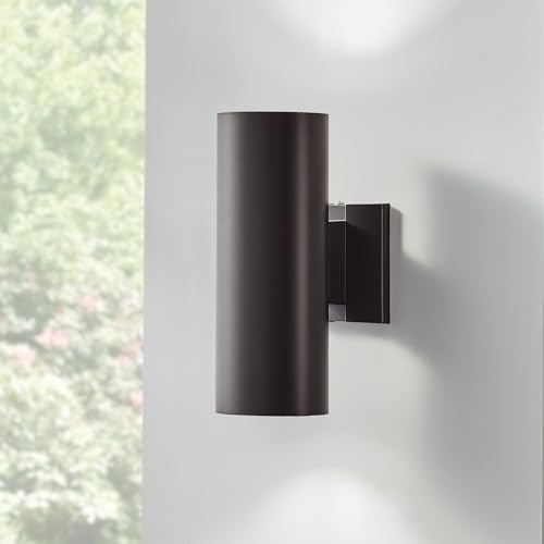 Kichler Cylinders 12" 2-Light Outdoor Cylinder Wall Sconce in Architectural Bronze, (12" H x 4.75" W), 9244AZ