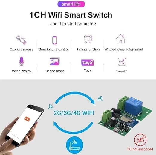 Tuya 1CH Smart Life WiFi Momentary Inching Relay Self-Locking Switch Module,DC 7-32V/USB 5V WiFi RF Bluetooth Relay,DIY Smart Home,Compatible with Alexa Goolge Home