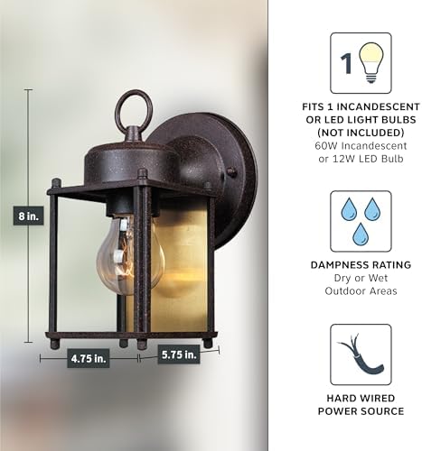 Designers Fountain 1161-RP Porch Outdoor Wall Lantern Sconce, 8in H, Rust Patina