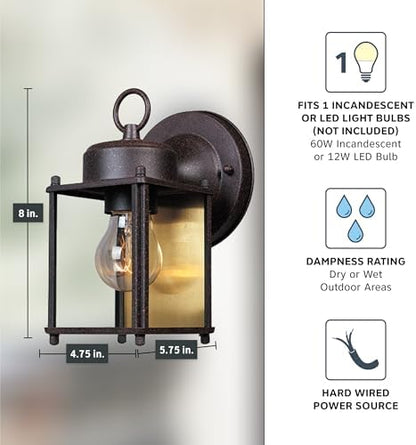 Designers Fountain 1161-RP Porch Outdoor Wall Lantern Sconce, 8in H, Rust Patina