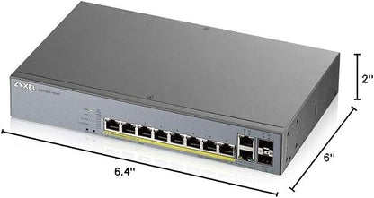 Zyxel 8 Port Network Ethernet Switch | Smart Managed PoE+ | GS1350-12HP | 8x PoE+ with 130W Budget + 2x Gigabit + 2x SFP Ports, NebulaFlex Pro, Surveillance Mode, Long Range, TAA Compliant