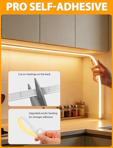 COB LED Strip Lights, Warm White Dimmable Rope with Remote, 32.8ft