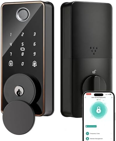Smart Deadbolt Lock, 5-in-1 Keyless Entry Door Lock App Control, Fingerprint Electronic Touchscreen Keypad, Auto Locking, IP54 Weatherproof, Easy Install Digital Deadbolt for Front Door