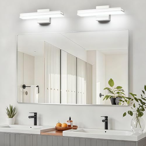 SineRise 16-Inch LED Modern Bathroom Vanity Light Bar, Chrome Modern Acrylic Bathroom Wall Lighting Fixtures Over Mirror (Cool White 6000K)