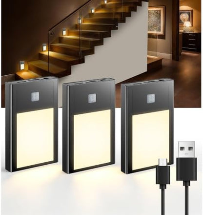 VST 3 Pack Rechargeable Stair Lights Motion Sensor 1800mAh Battery Powered