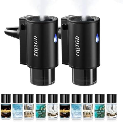 Car Air Freshener Diffuser, Smart Car Air Freshener with 3 Spray Modes, Auto On/Off, Rechargeable Aromatizante para Carro with 10pcs Essential Oil, 5 Scents, Long-Lasting, 2Pack