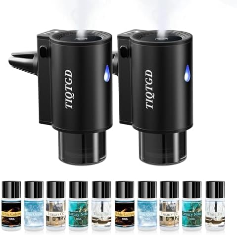 Car Air Freshener Diffuser, Smart Car Air Freshener with 3 Spray Modes, Auto On/Off, Rechargeable Aromatizante para Carro with 10pcs Essential Oil, 5 Scents, Long-Lasting, 2Pack