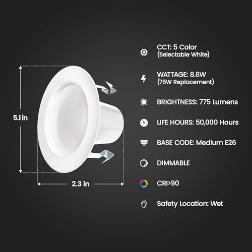 Feit Electric 4 in LED Recessed Downlight - 5CCT, Dimmable - 4 Pack