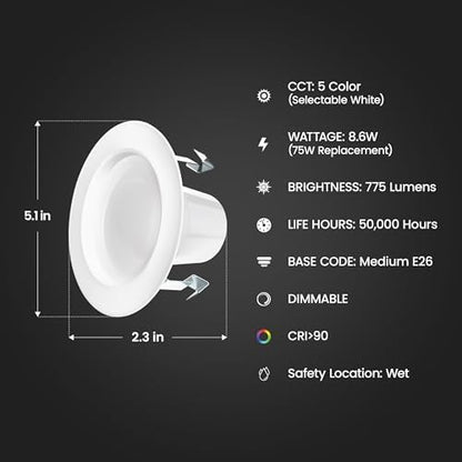 Feit Electric 4 in LED Recessed Downlight - 5CCT, Dimmable - 4 Pack