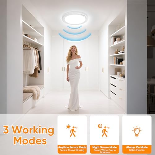 Rechargeable Motion Sensor Ceiling Light, Battery Closet Light 12 RGB Color
