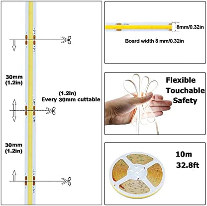 32.8ft/10M 24V COB LED Strip Cool White 6000K 3840LEDs 6800lm CRI 93+