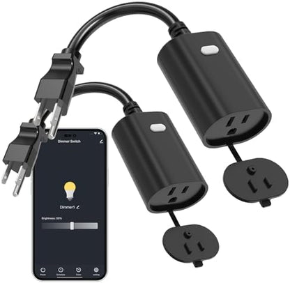 Eva's Light WiFi Outdoor Smart Plug, Smart Dimmer Plug, IP65 Waterproof Dimmable Outlet, 2.4Ghz Wi-Fi Plugs, Compatible with Alexa and Google Assitant, No Hub Requied, Max 400W, 2 Pack