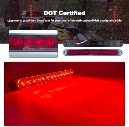 10" LED Trailer Brake Lights Bar Strip Aluminum Alloy Base Red Stop Turn Identification Side Marker Tail Lights Assembly for Truck Marine Boats, 15 LEDs 2Pcs