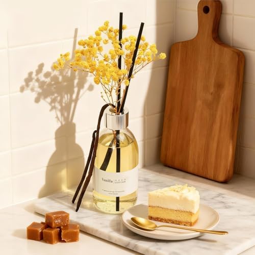 Clesh Reed Diffuser Set, 6.7 oz Vanilla Scented Diffuser with Sticks, Home Fragrance Reed Diffuser for Bathroom Shelf Decor
