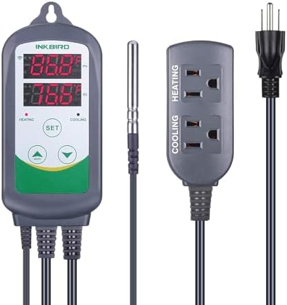 Inkbird WiFi Temperature Controller ITC308 Reptile Freezer Thermostat Digital Heating and Cooling Heater Cooler Greenhouse Plug Outlet 2 Stage 1100W 110V