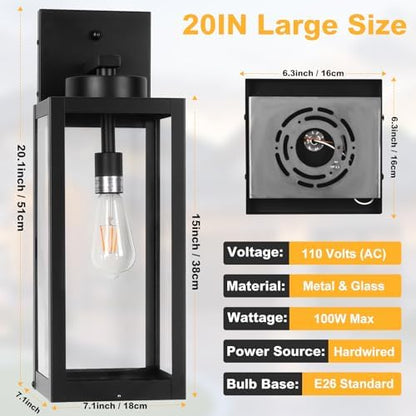 20" Black Dusk to Dawn Outdoor Wall Lantern with Closed Bottom, Coach Light