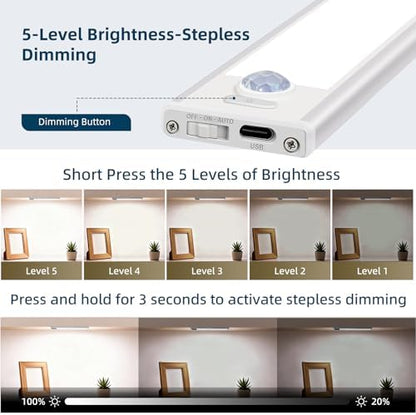 4 Pack Under Cabinet Lighting, Rechargeable Motion Sensor Light Indoor, Wireless Dimmable Magnetic Closet Lights, 32 LED Under Counter Lights for Kitchen, Wardrobe, Stairs, White Light
