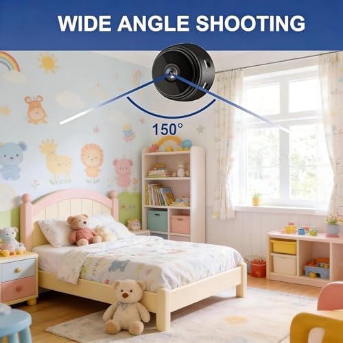 Small Nanny Cam Hidden Home Mini Security Camera with Multi-User Viewing, Black, Portable WiFi Spy Camera, Remote Monitoring, Mobile App Control