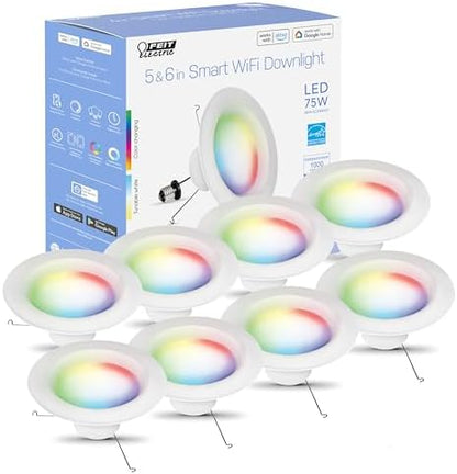 Feit Electric 5/6in Smart Recessed Downlights, 75W Eq, 1000 Lumens, 8 Pack