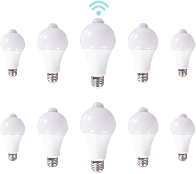 Fengyan Home Bulbs 10PCS AC85-220V 9W 12W15W LED PIR Motion Sensor Light Bulb E27 Smart Bulb Detector Sensor Lamp for Home Porch Yard Garage Lighting Household Lamp ( Color : 10pcs 15W , Size : White