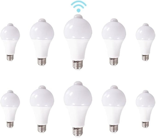 Wide Voltage Lights 10PCS AC85-220V 9W 12W15W LED PIR Motion Sensor Light Bulb E27 Smart Bulb Detector Sensor Lamp for Home Porch Yard Garage Lighting Household Bulbs