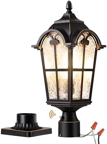 EDISHINE Large Size Dusk to Dawn Outdoor Post Light, 21.9'' H 120V Pole Light Fixture with Pier Mount Base, Waterproof Exterior Lamp Post Lantern Head for Yard, Driveway, Fence, Black, Hardwired