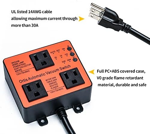 Automatic Vacuum Switch, Ortis Dust Control Autoswitch for More Power Tools, Delay Vacuum On/Off to Prevent Circuit Overload and Tripping, Adjustable Actuation Threshold