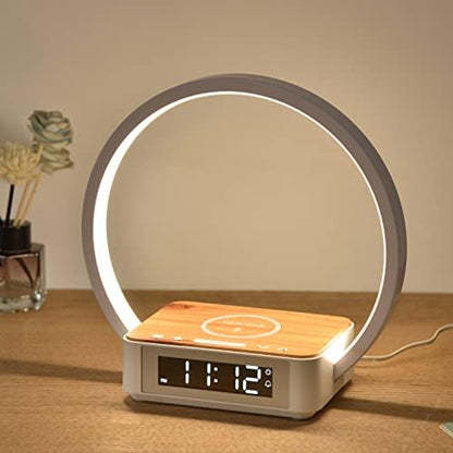 Desk Lamp with Alarm Clock Qi Wireless Charger, Touch Lamp for bedroom