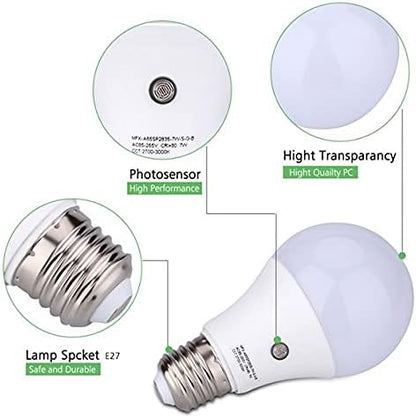 cjc 2 Packs LED Sensor Bulbs, 7W E27 Dusk to Dawn Smart LED Light Bulb Energy Save Automatic Sensor Ball Lamps (4000K-Natural White)