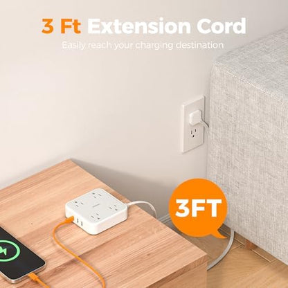 TESSAN Surge Protector Flat Extension Cord 3 Ft, Ring Plug Power Strip