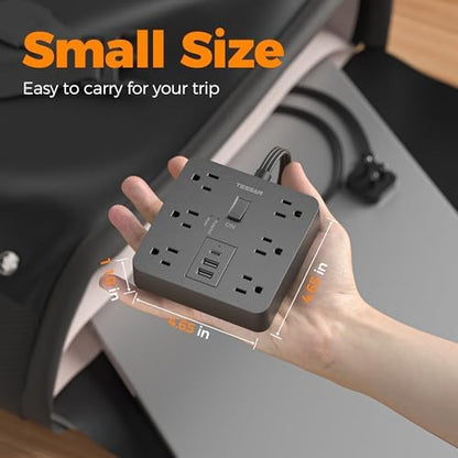 TESSAN Surge Protector Power Strip, 5Ft Flat Plug Extension Cord, Black