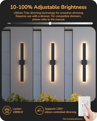 EDISHINE 31.5" LED Outdoor Wall Lights, Modern Exterior Light Fixtures