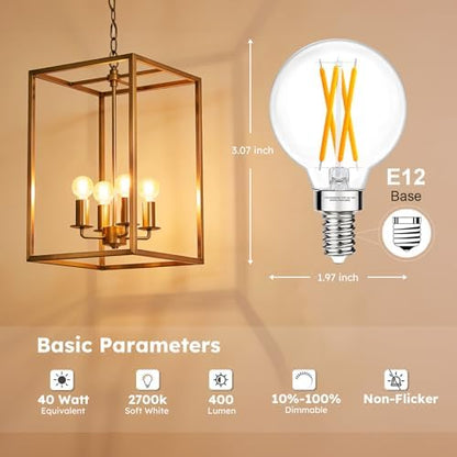 GvvooHome E12 G16.5 Globe Bulb, Warm White 2700K, 40W Equivalent, Dimmable
