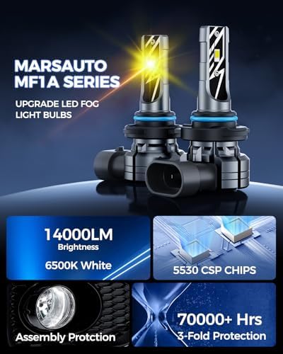Marsauto H10 9145 LED Fog Light Bulbs Yellow, 14,000LM 3000K Amber H10 9140 9145 LED Bulb Yellow Fog Lights, Non-Polarity 70000 HRS Lifespan for Fog Lights and DRL, Tail Light Covers
