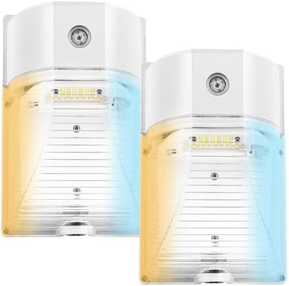 CINOTON 26W LED Wall Pack Light with Dusk to Dawn Sensor, 3CCT White 2Pack