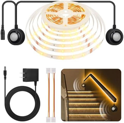 Dual Motion Sensor Light Strip Indoor Under Bed Lights Warm White 16.4Ft