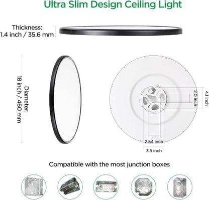 TALOYA 2 Pack 18" Dimmable Flush Mount Ceiling Light Fixture,5CCT,Black