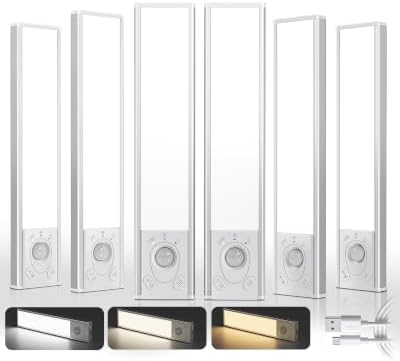 EZVALO Under Cabinet Lighting Wireless, 6Pack Rechargeable Counter Lights, 1800mAh LED Motion Sensor Light Indoor, Dimmable & 3 Color Temps with Power Display, for Kitchen, Stairs, Bookshelf, Closet
